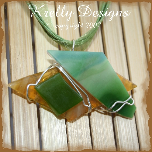 Artistically Wire Wrapped Fused Glass Pendant